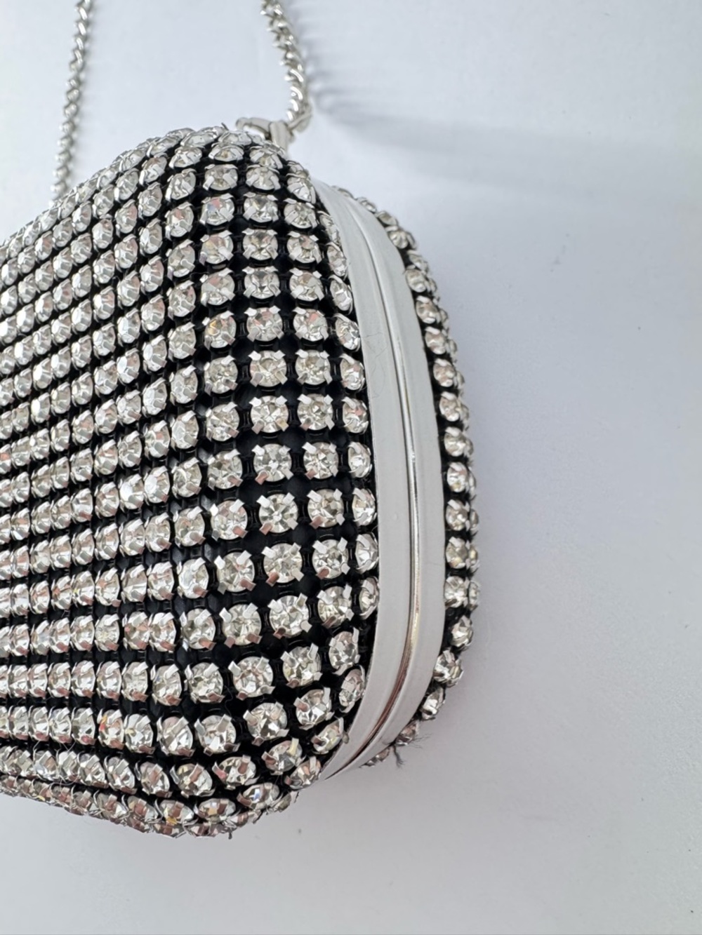 Expressions NYC Evening Bag Silver Crystal Rhinestone Clutch Crossbody Cocktail - Picture 4 of 10